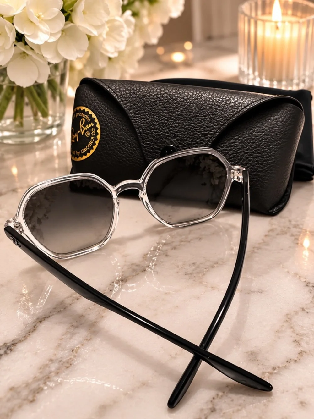 Ray-Ban Clear Gray Gradient Square Sunglasses w/ Case